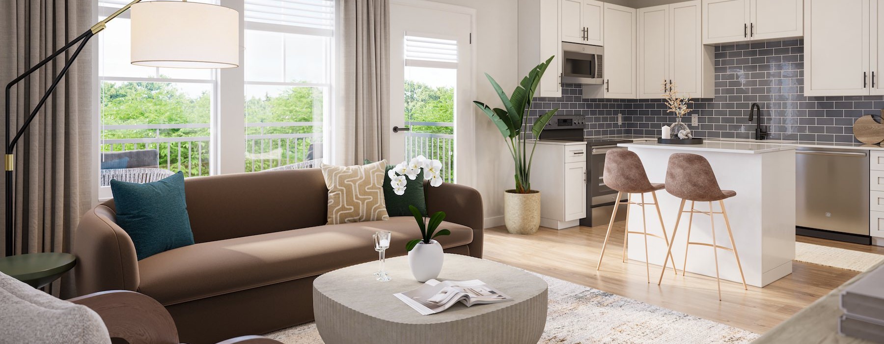 a living room with a large window