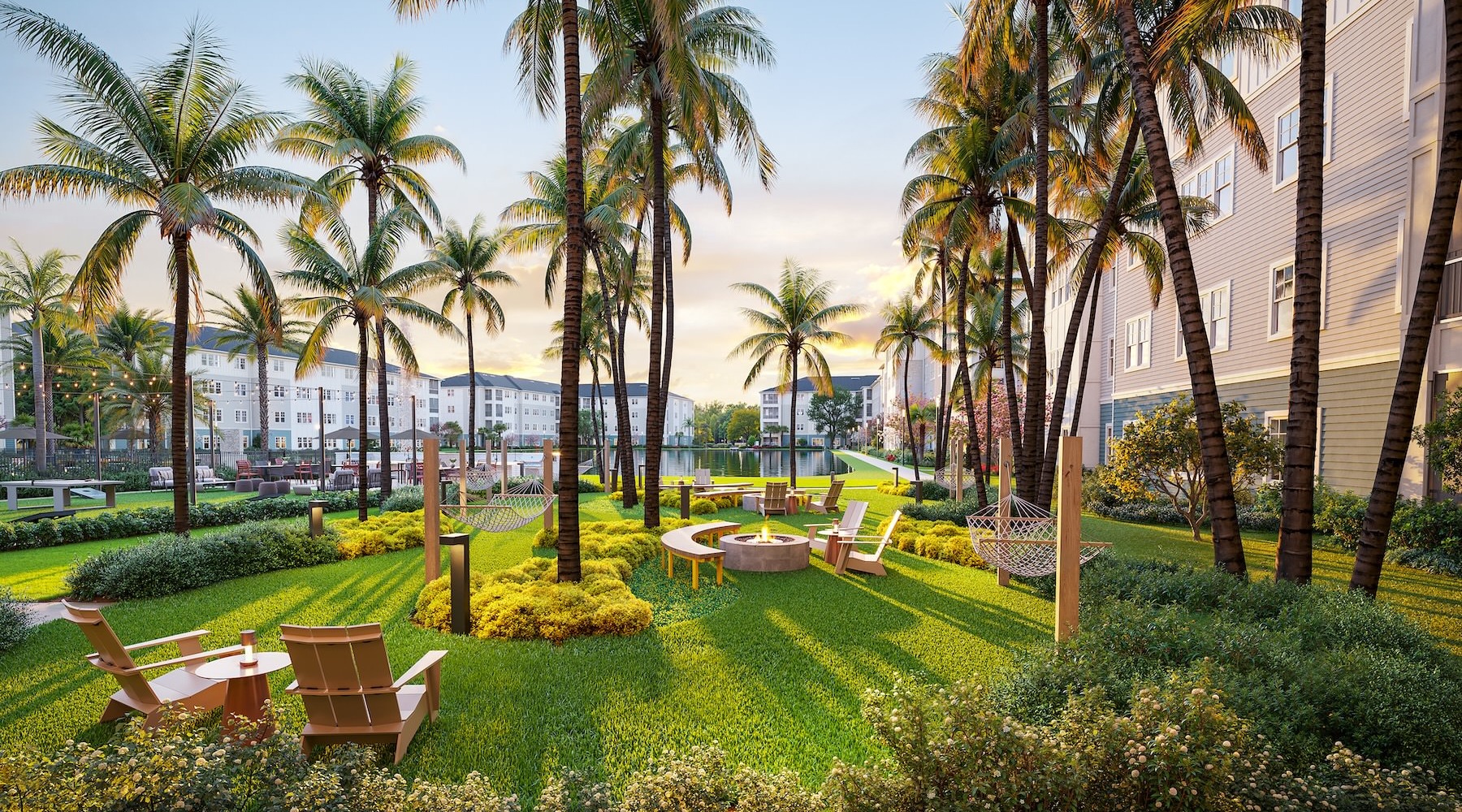 outdoor green area with seating
