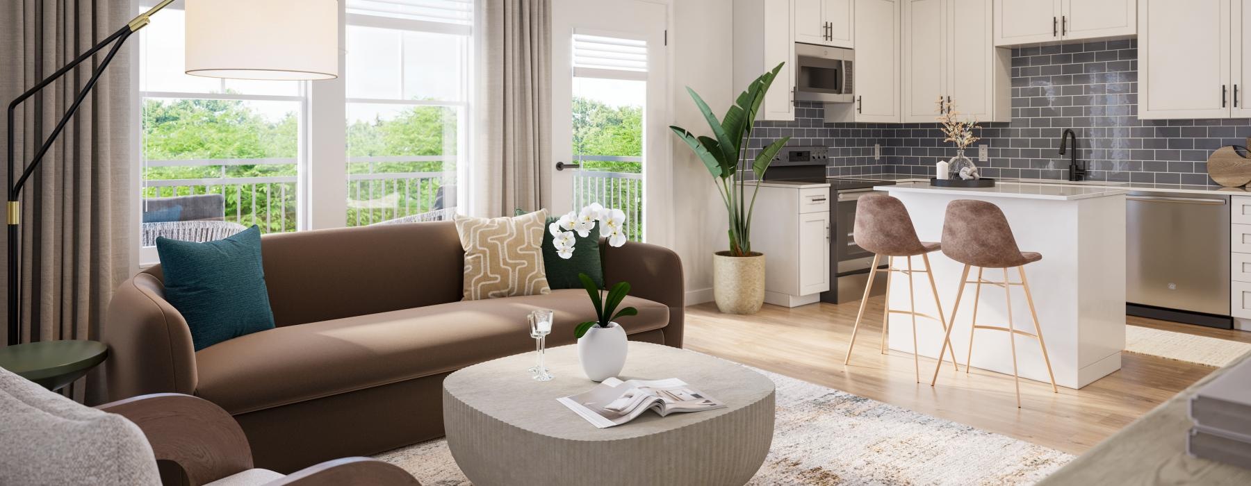 a living room with a large window