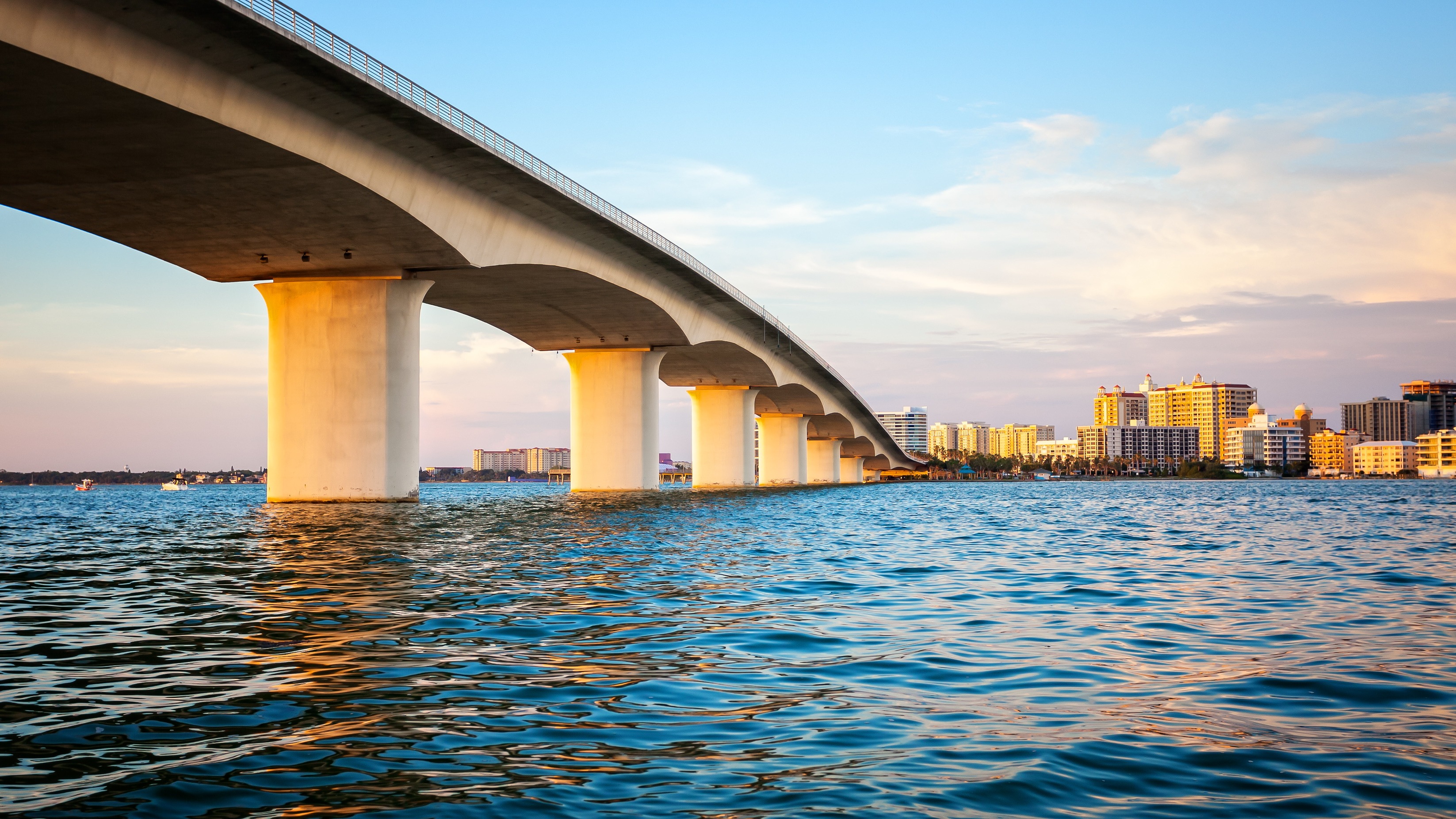 sarasota ocean water bridge downtown skyline sunset