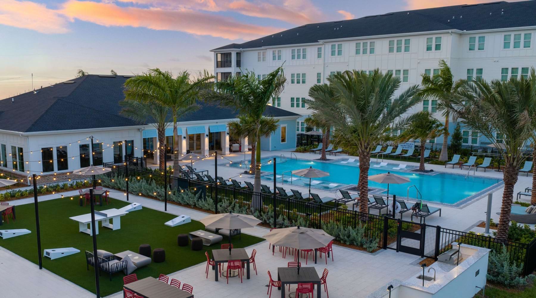 melina sarasota pool sundeck game lawn sunset clubhouse palm trees