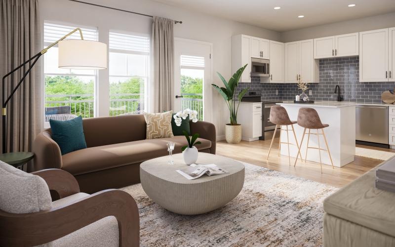 a living room with a large window